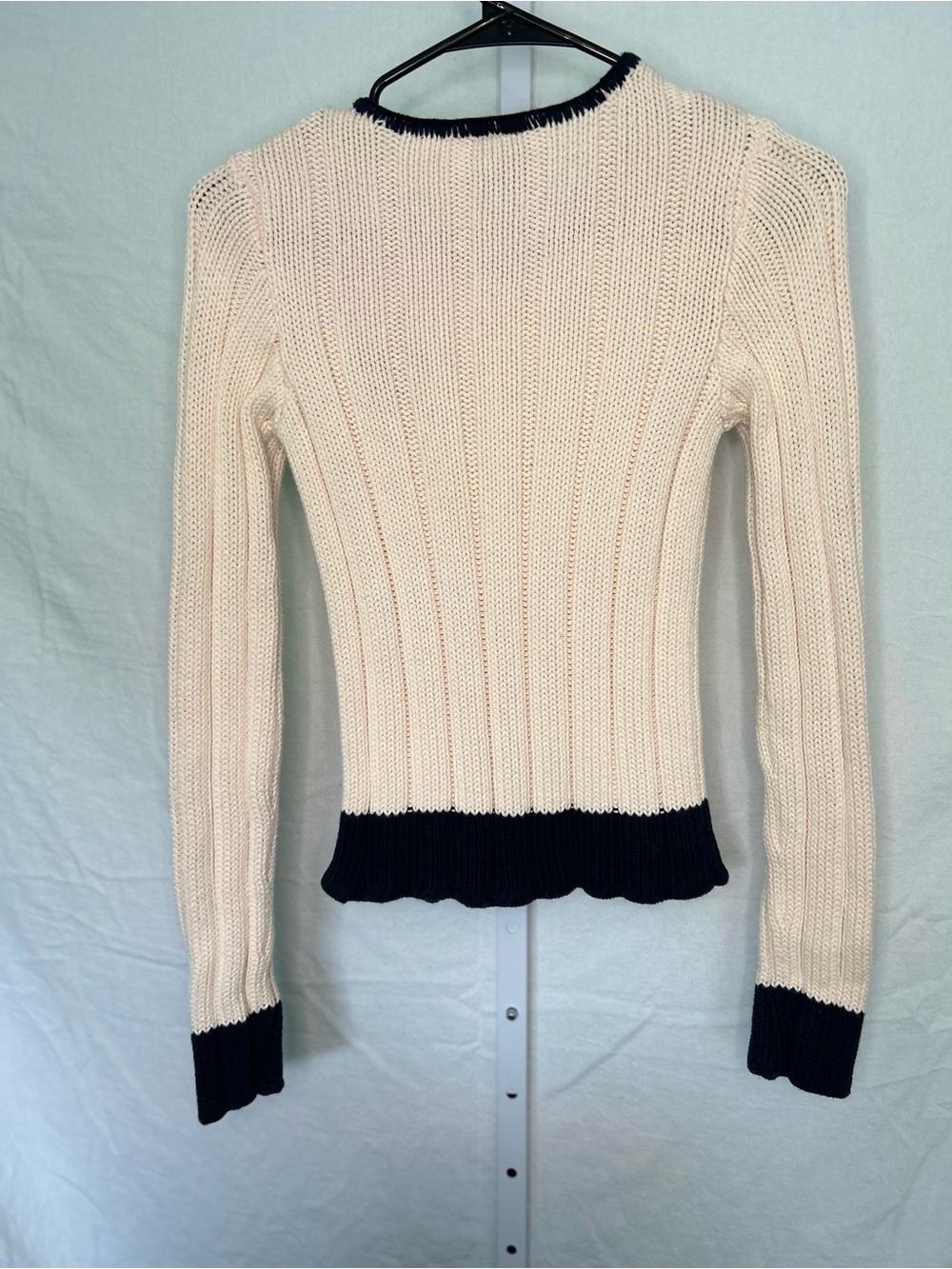 VTG Y2K Polo Jeans Co Ralph Lauren Flag Knit Sweater Cream Navy Blue Trim Small - Picture 2 of 8